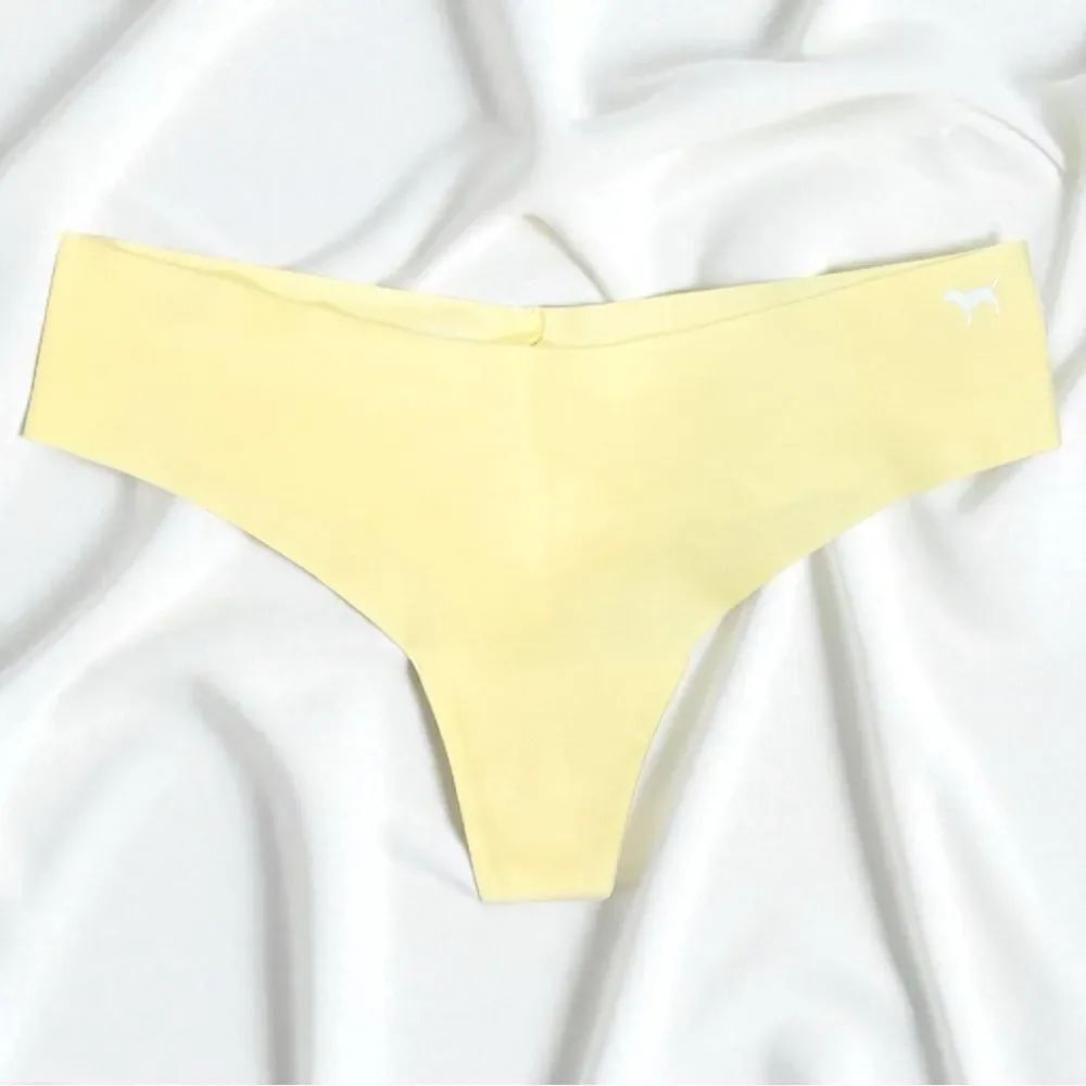 VS PINK No-Show Cotton Thong Panty - Pastel Yellow (M)